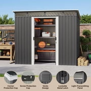 8x6 ft Outdoor Storage Shed with Double Lockable Doors - Weather-Resistant Garden Shed in Gray
