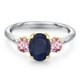 thumbnail image 3 of Gem Stone King 925 Silver and 10K Yellow Gold Blue Sapphire and Pink Lab Grown Diamond Engagement Ring for Women | 2.30 Cttw | Oval 8X6MM | Gemstone September Birthstone | Size 6, 3 of 6