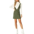 thumbnail image 2 of INSPIRE CHIC Women's Corduroy Overall V Neck Strap Mini Pinafore Dress with Pockets M Green, 2 of 5