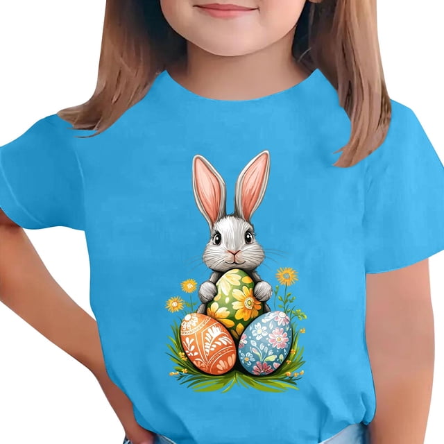 Wo-Fusoul T-Shirt de Pâques pour Enfants, Haut Décontracté à Manches Courtes et Col Rond, T-Shirt Graphique Imprimé pour Garçons et Filles de 3 à 15 Ans, Chandail Polyvalent pour le Printemps et l'Été