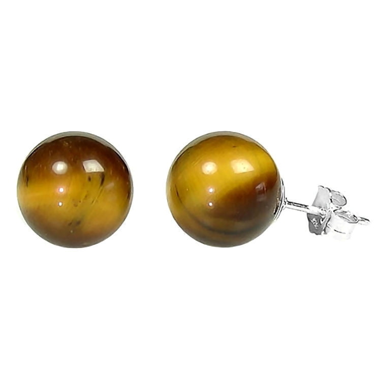 14k Yellow or White Gold or Sterling Silver Tigers Eye Ball Stud Earrings 