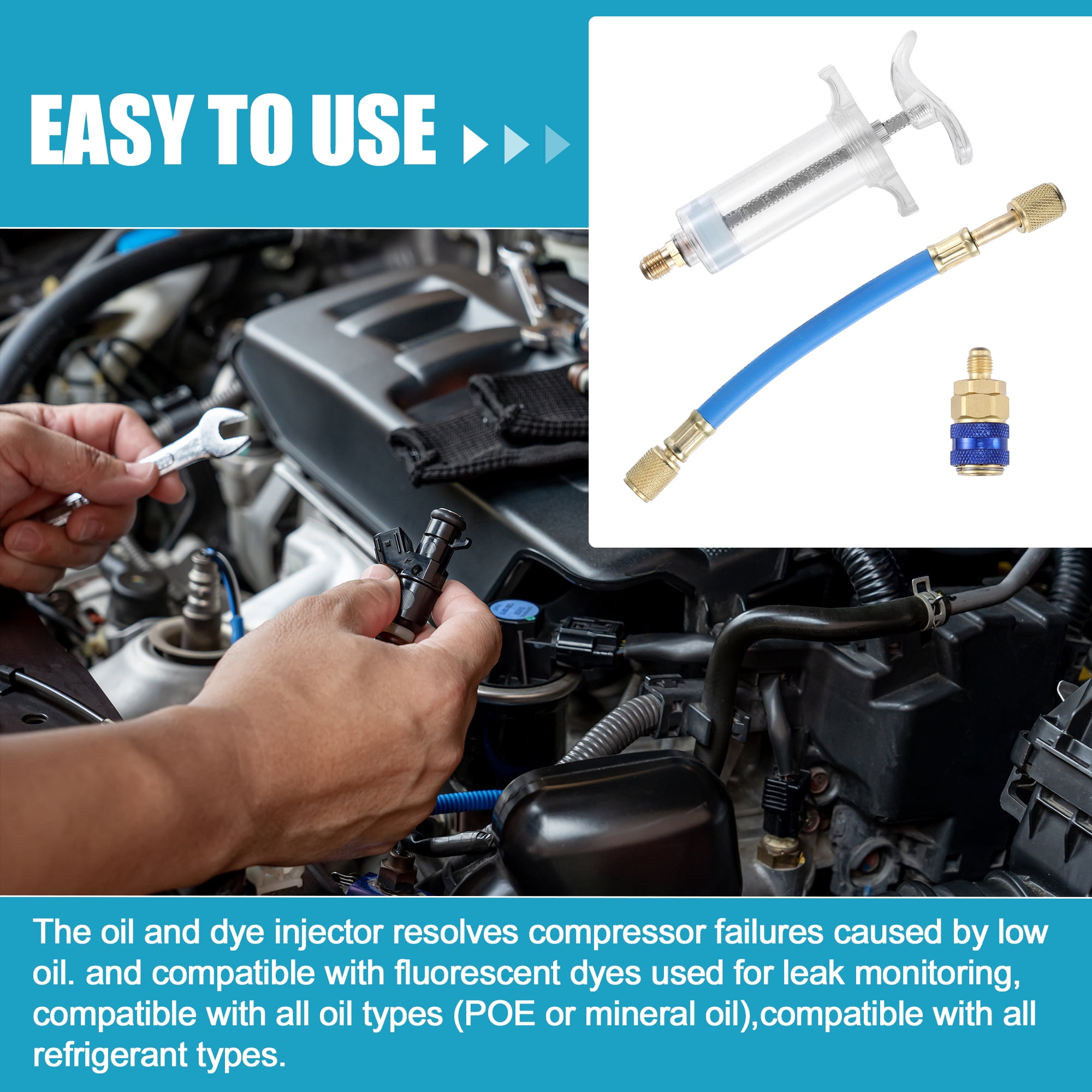 Unique Bargains Oil Dye Injectors Kit 30ml Hand Push Compressor Manual AC Injector