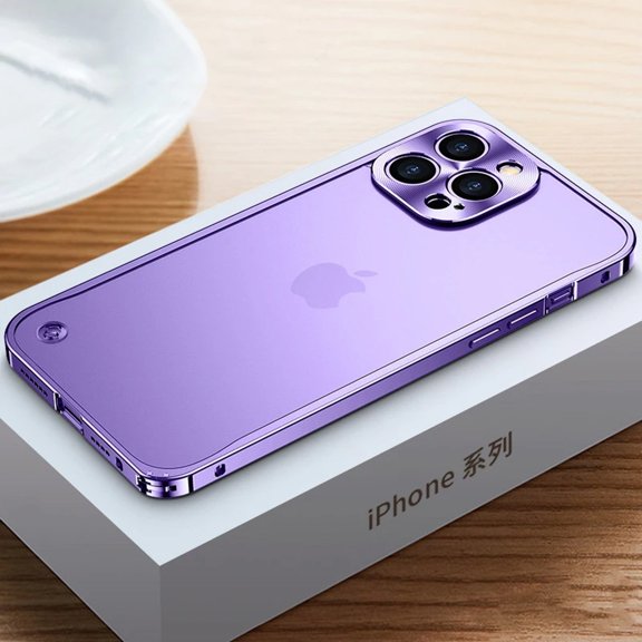 Aluminum Metal Bumper Frame iPhone 15 Pro Case (Purple) Matte Clear Camera Lens Shockproof and Scratch Resistant Protection Cover