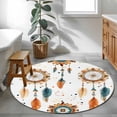 thumbnail image 3 of Round Rugs 4Ft, Boho Geometric Round Area Rug Washable Indoor Throw Carpet, Ethnic Feathers Patterns Retro Farmhouse Soft Non Slip Circle Rug for Kitchen Nursery Room Home Decor Aesthetic, 3 of 8