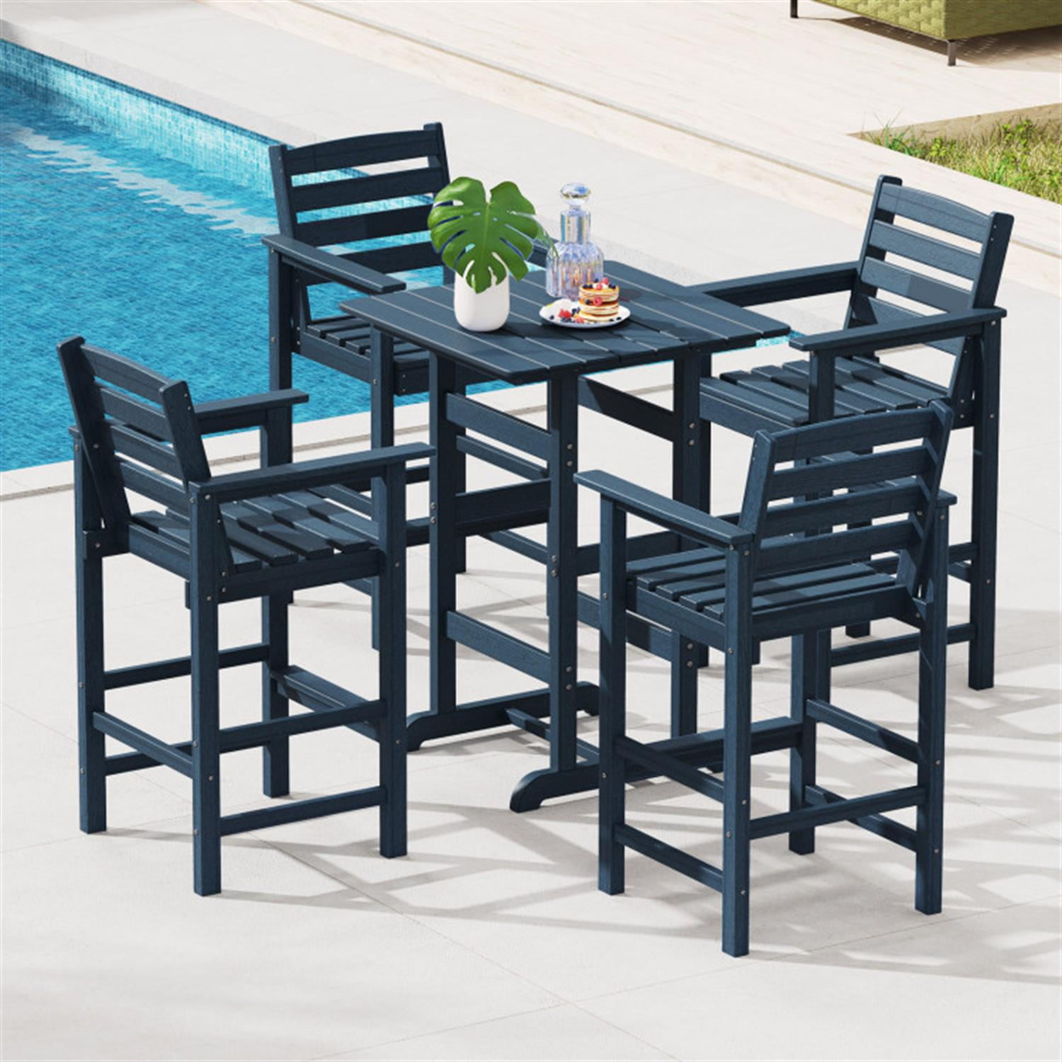 Demi Bonn 30" Square Bar Table Dining Table with Slatted Tabletop for Poolside for Balcony Patio Garden Poolside, Blue
