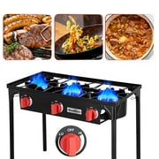 Bestfire Gas Stove for Cooking Outdoor, 3 Burners Outdoor Propane Burners for Cooking with Removable Legs 20 PSIG High Pressure Regulator ,225,000 BTU