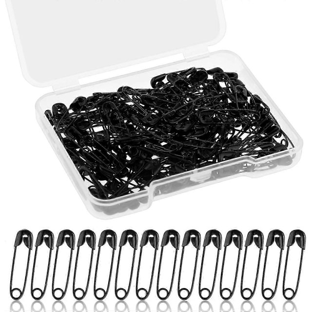 0.75Inch/19mm Mini Safety Pins Miscellaneous, 150 Pcs Black Small Metal Safety Pins with Storage Box for Hooking Clothes Tag DIY Craft