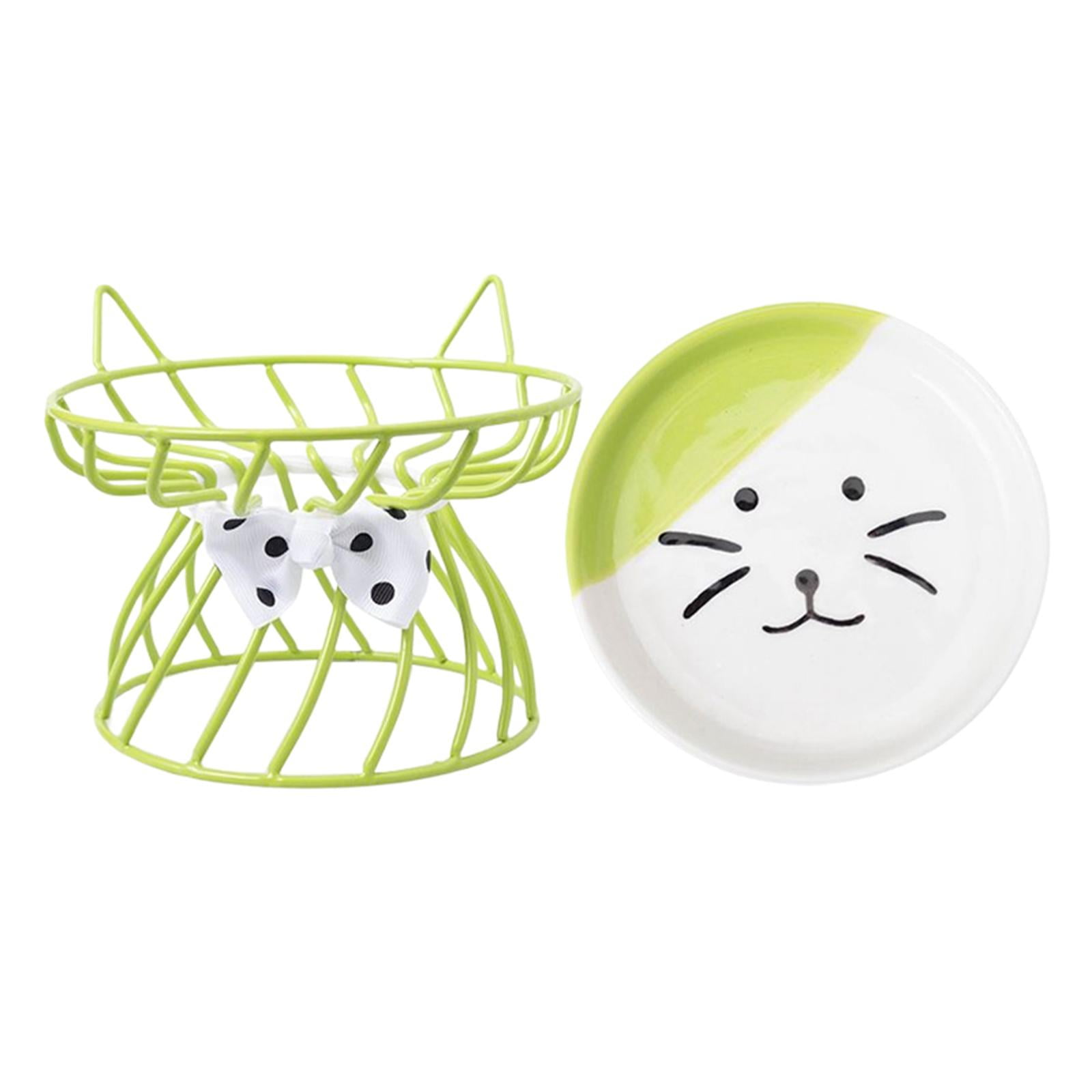 Ceramic Cat Bowl, Elevated Cat owl with Metal Stand, and