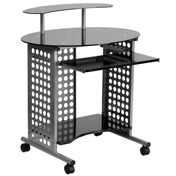 Flash Furniture Mobile Computer Desk With Black Glass Top Com Flash Furniture Mobile Computer Desk, Flash Furniture Computer Desk