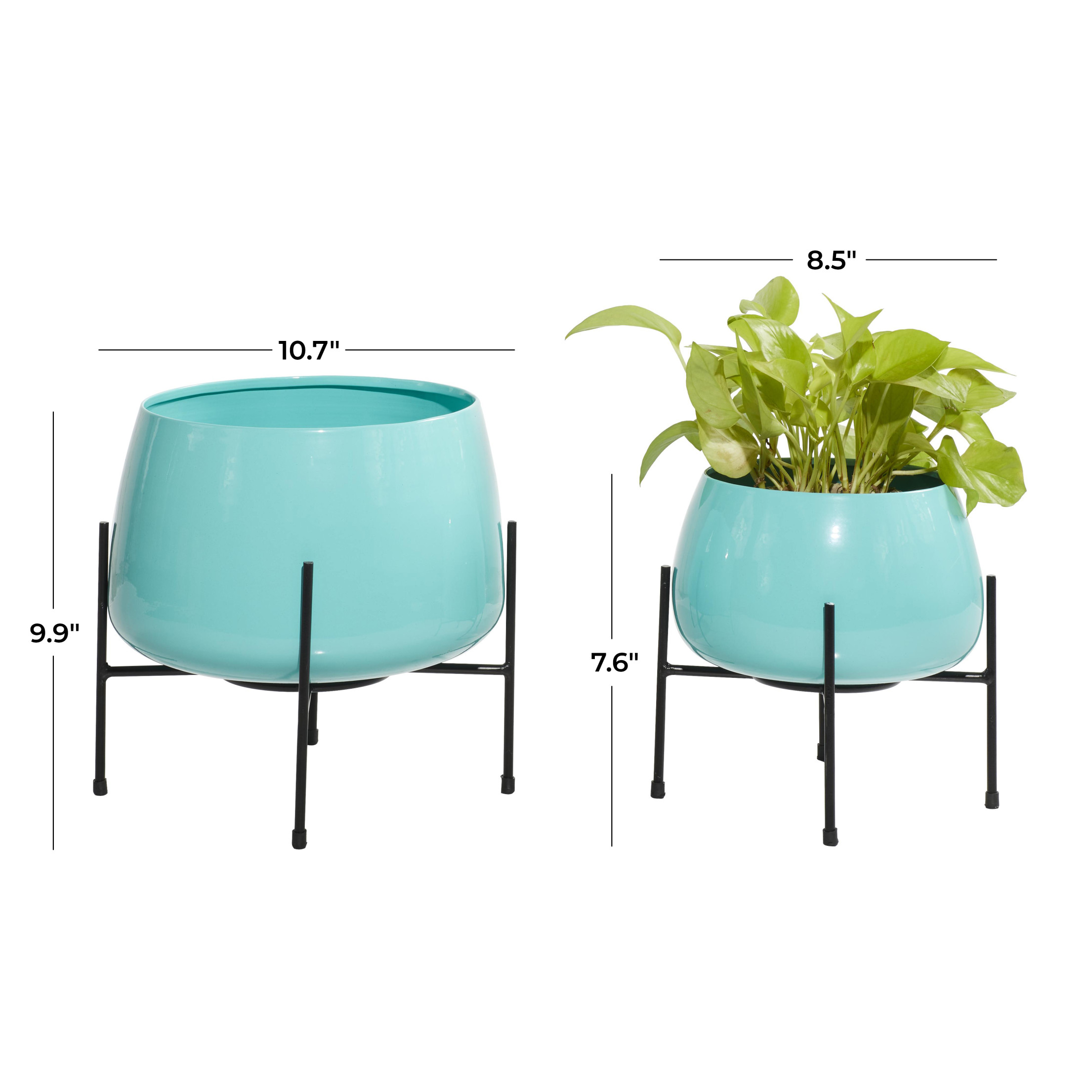 DecMode 8", 10"H Rounded Dome Teal Metal Planter with Removable Stand (2 Count)