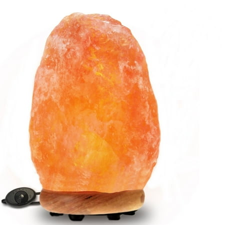 WBM 1002 Himalayan Glow Hand Carved Natural Salt Lamp with Genuine Neem Wood Base/Bulb and Updated Dimmer Control, Crystal, Amber, 8 to 11 lb