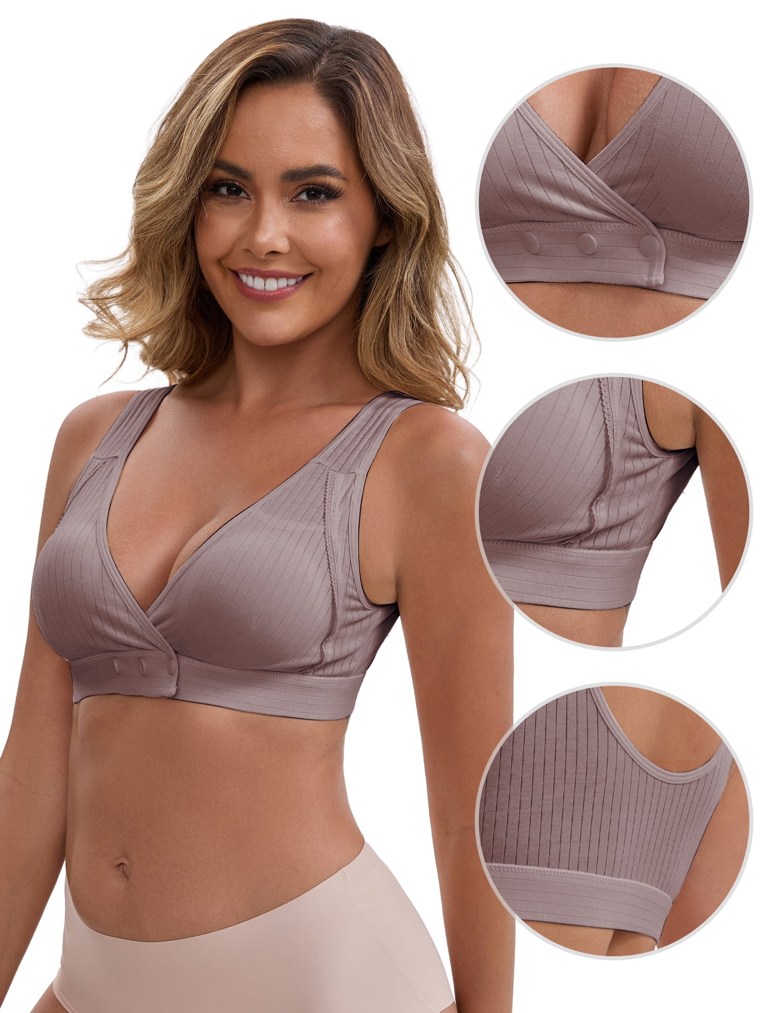 DARING DIVA Front Closure Nursing Bra Crossover Ribbed Bralette XL Purple