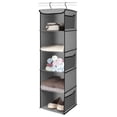 thumbnail image 2 of Hanging Shoe Shelves, 5 Shelf Cloth Closet, Clothing Storage Organizers w/ 6 Side Mesh Pockets, Portable Suspended Hanger Holder, Wall/Over the Door Foldable Design for Wardrobe Bed Bathroom, Brown, 2 of 7