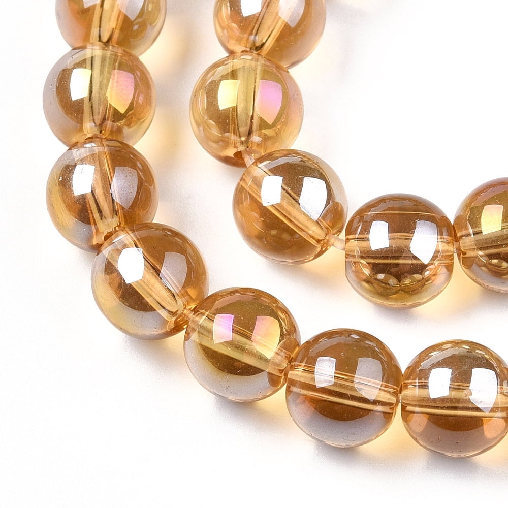 20strands Electroplate Transparent Glass Beads Strands AB color Plated Round Goldenrod 8~8.5mm Hole: 1.5mm about 51~53pcs/strand 14.96 inch~15.55 inch