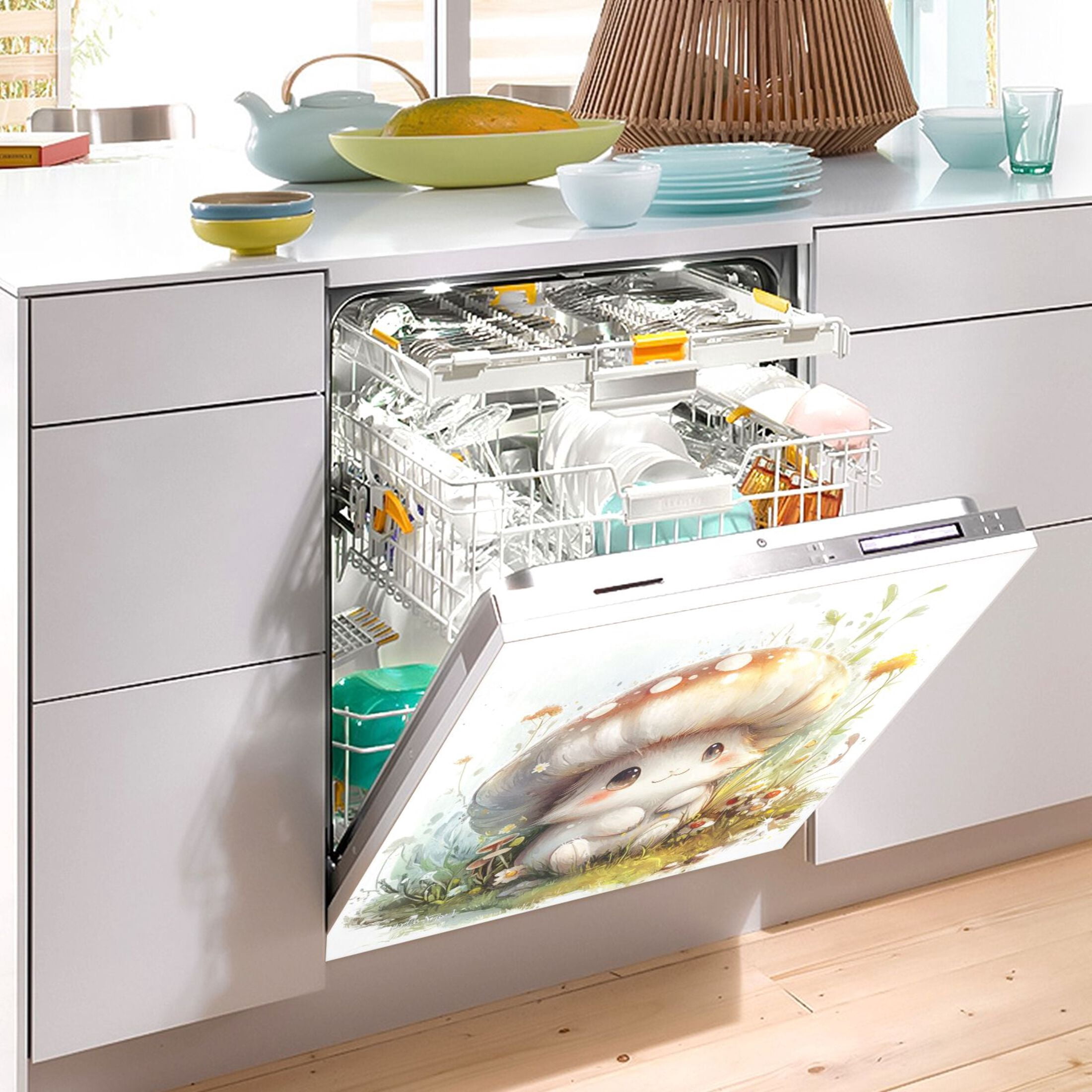 Dishwasher Magnetic Sticker 23x26 Inch Refrigerator Magnetic Sticker Washing Machine Magnetic Sticker Kitchen Panel Magnetic Sticker Home Decor Cartoon Beautiful Brown Mushrooms