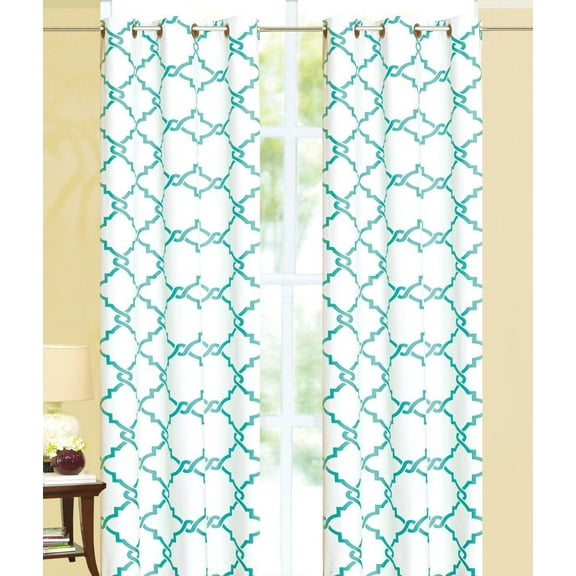 Geometric 100% Thermal Blackout Insulated Grommet Window Curtain Panel - Turquoise Blue