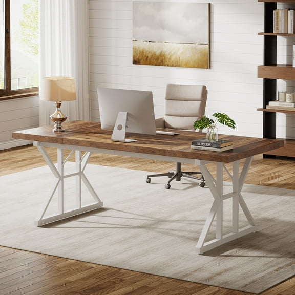 Tribesigns 70.8-Inch Executive Desk, Large Computer Office Desk Workstation, Modern Simple Style Laptop Desk Study Writing Table Business Furniture for Home Office (Brown/White, 70.8 Inch)