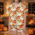 thumbnail image 5 of Likimi Child Girls Halloween Pajamas Set With Ruffles Short Sleeve Hallowmas Pumpkin Print Lapel Pjs Tops With Shorts For Party Fashionable Homewear Set Size 3-4 Years, 5 of 7