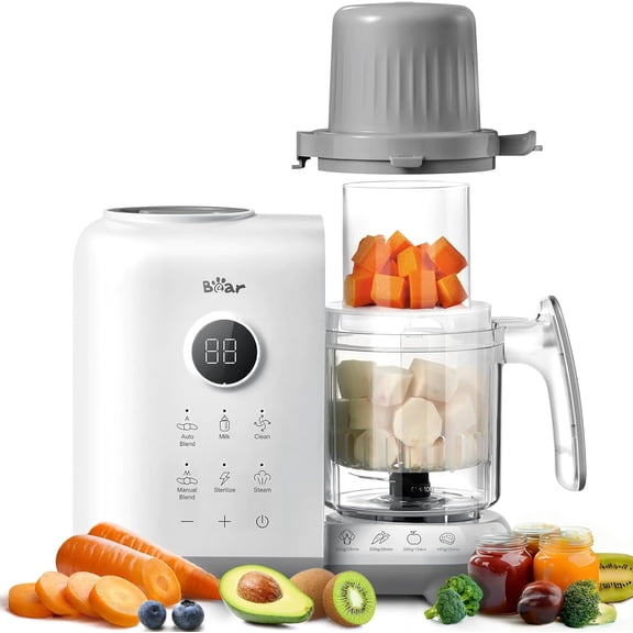 Baby Food Maker with 18.5oz Dual-Layer Steam Baskets, OneStep Processor Steamer Puree Blender Grinder Mills, Auto Cooking Grinding&Sterili-zing for Healthy Homemade Food, BPA-Free