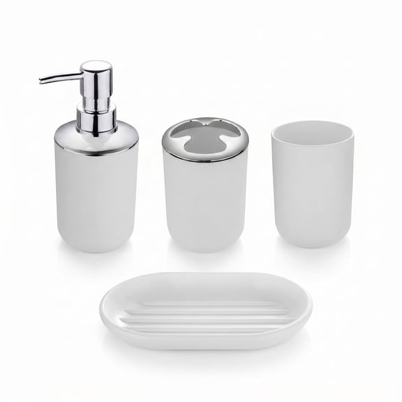 Toothbrush Holder Set, 4-Piece Bathroom Set with Cup, Dish, Soap Dispenser