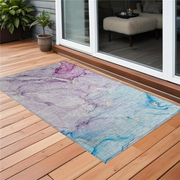 HomeRoots 560232 3 x 5 ft. Purple Abstract Washable Non Skid Indoor Outdoor Rectangle Machine Woven Area Rug