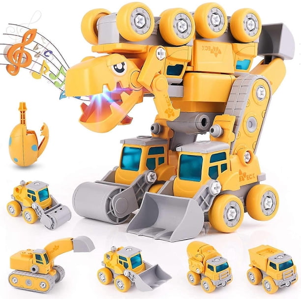 Juguetes de dinosaurios para niños de 3 a 5 años, juguetes para niños de 5, 6, 7 y 8 años, vehículos de construcción desmontables 5 en 1 que transforman coches de juguete robot de dinosaurio, Birt