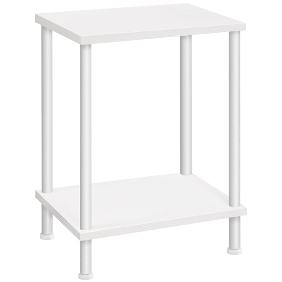 HOOBRO End Table with 2-Layer Storage Shelves, White