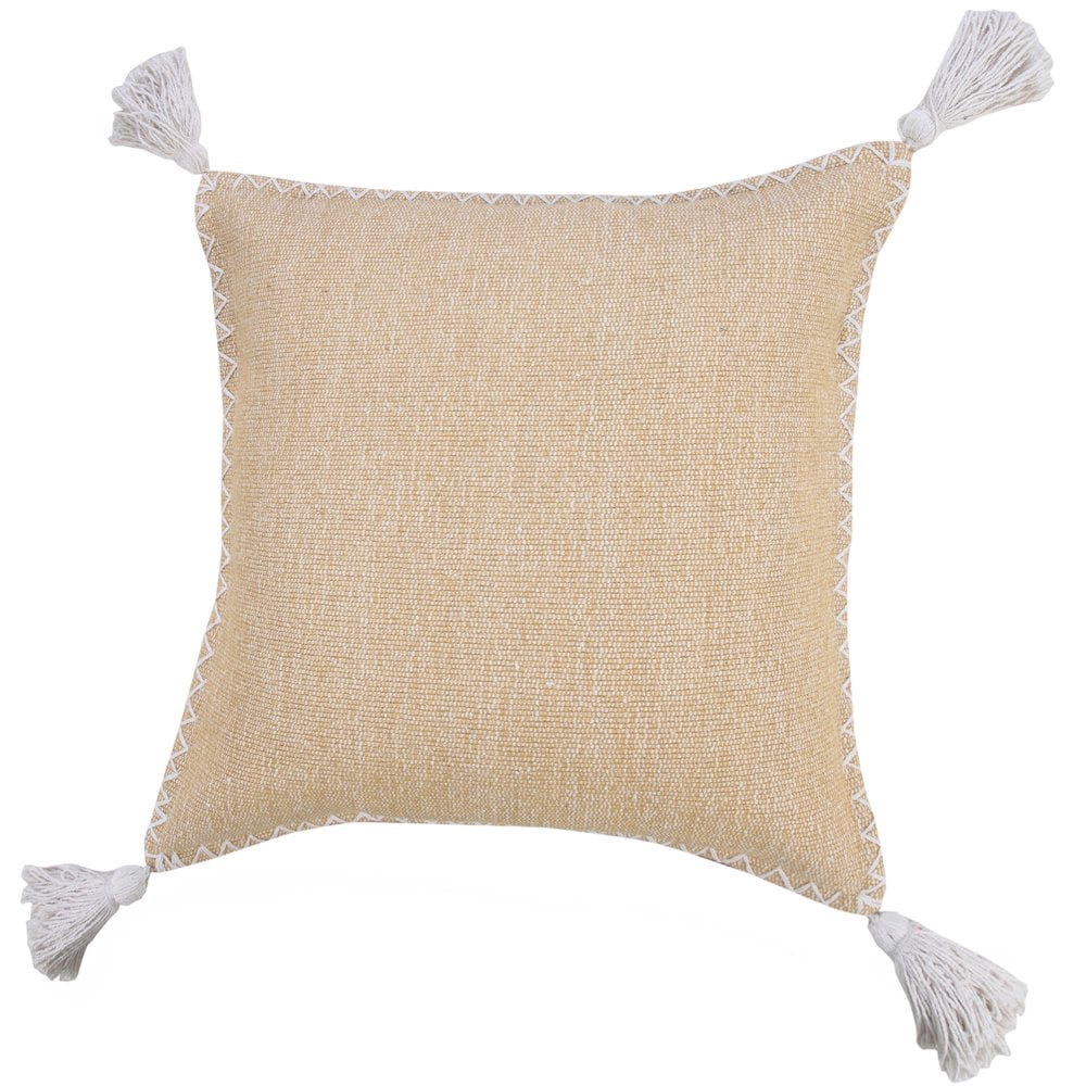 LR Home Ox Bay Hand-Woven Tan/White Solid All-Natural Cotton Pillow Cover