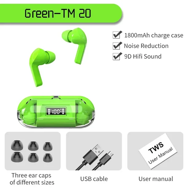 Nuevo auricular Bluetooth TM20 TWS inalámbricos con pantalla LED, auriculares táctiles con cancelación de ruido, auriculares deportivos para música y juegos, resistentes al agua