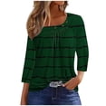 thumbnail image 2 of Ashirexll Womens Summer Tops Fashion 3/4 Sleeve Blouses Crew Neck Stripe Print T-Shirt Loose Casual Shirts Tees Army Green L, 2 of 5