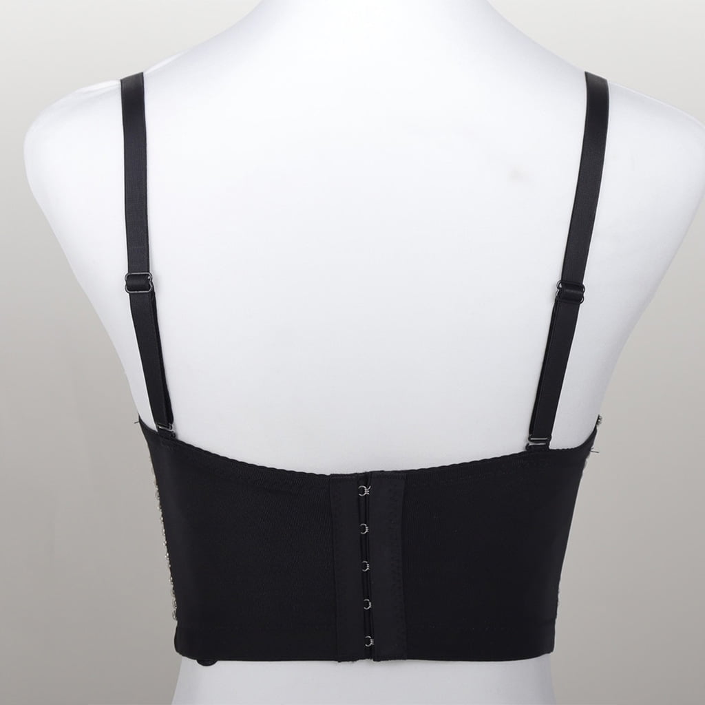 Women Glitter Diamond for Rhinestone Push Up Bra Bustier Underwire Padded Spaghetti Strap Camisole Sexy Punk Corset Crop