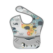 Bingfone Mess-Proof Baby Bib - Waterproof Bib For Baby Boy Or Girl With Food Catcher Pocket, Unisex-The World Map With Cartoon Animals