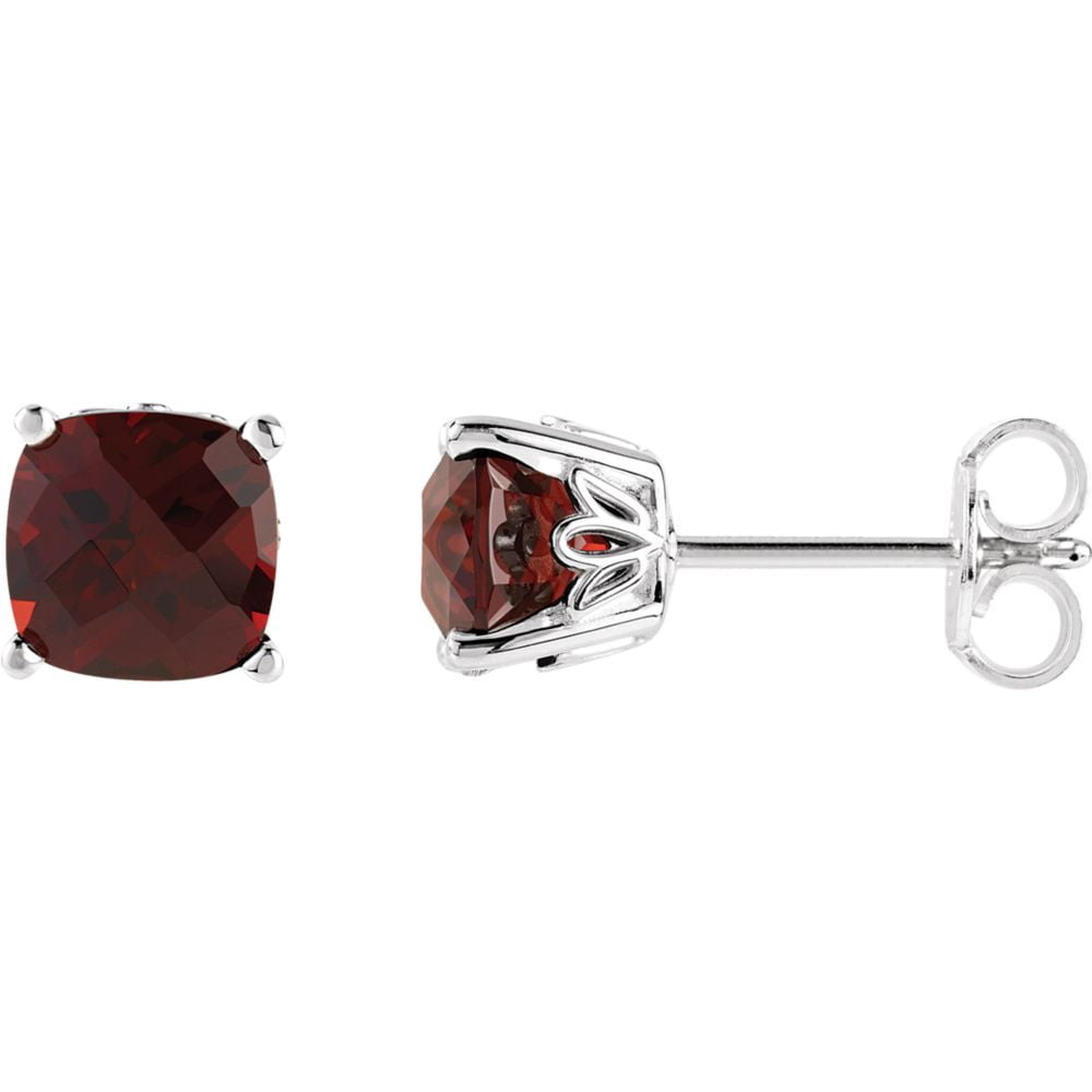 Jewels By Lux Set 925 Sterling Silver Genuine Mozambique Garnet Pair Polished .015 CTW Diamond Birthstone Earrings 