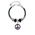 thumbnail image 2 of Delight Jewelry Silvertone Large Purple Tiger Print Peace Sign Big Sister Celtic Knot Leather Bead Bracelet, 7"+2" Extender, 2 of 4
