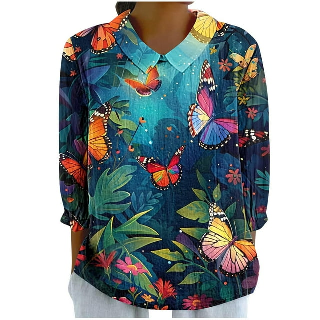 Mujeres 3/4 Manga de Verano Tops, Estilo Casual Impresión, Cuello Redondo Top / Camisa, Vestidos de Verano con Mangas