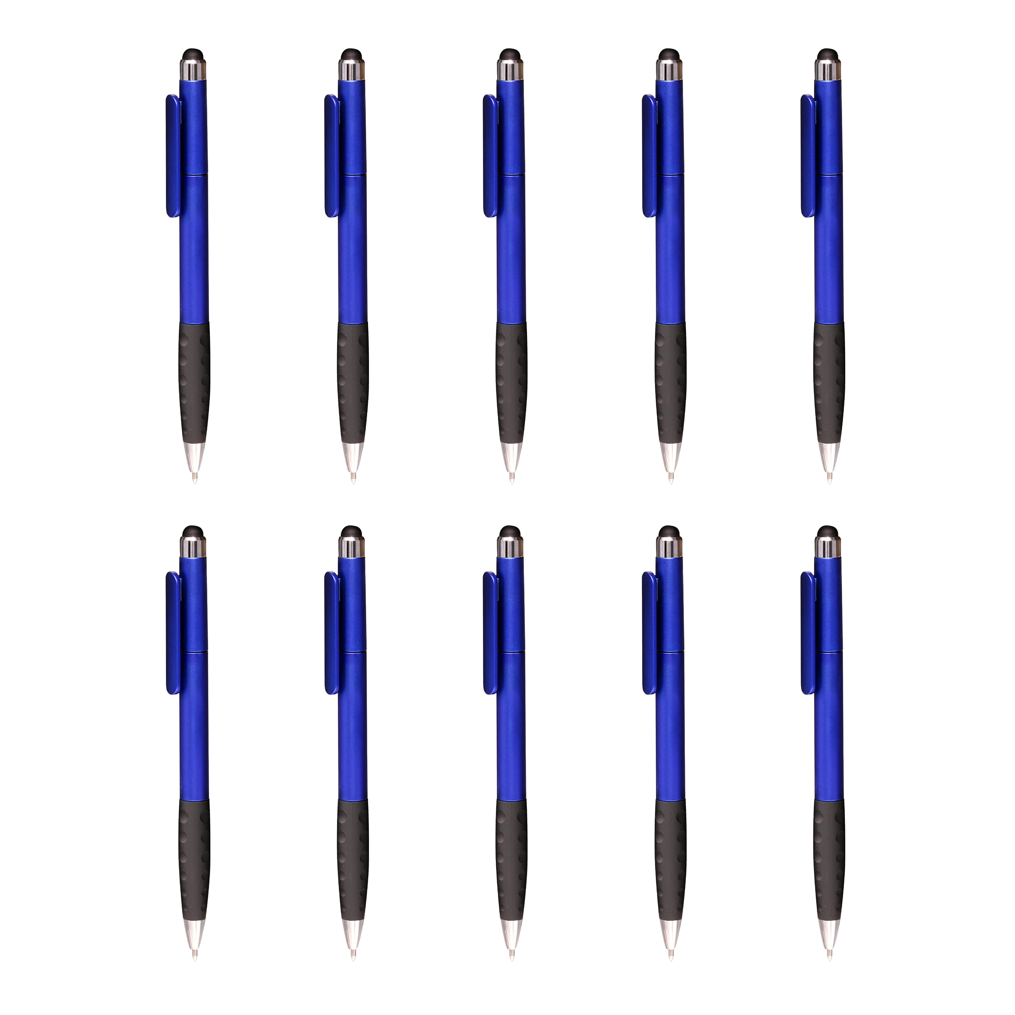 10 Twist Plastic Stylus Pens Pack Ballpoint, Rubber Grip Blue