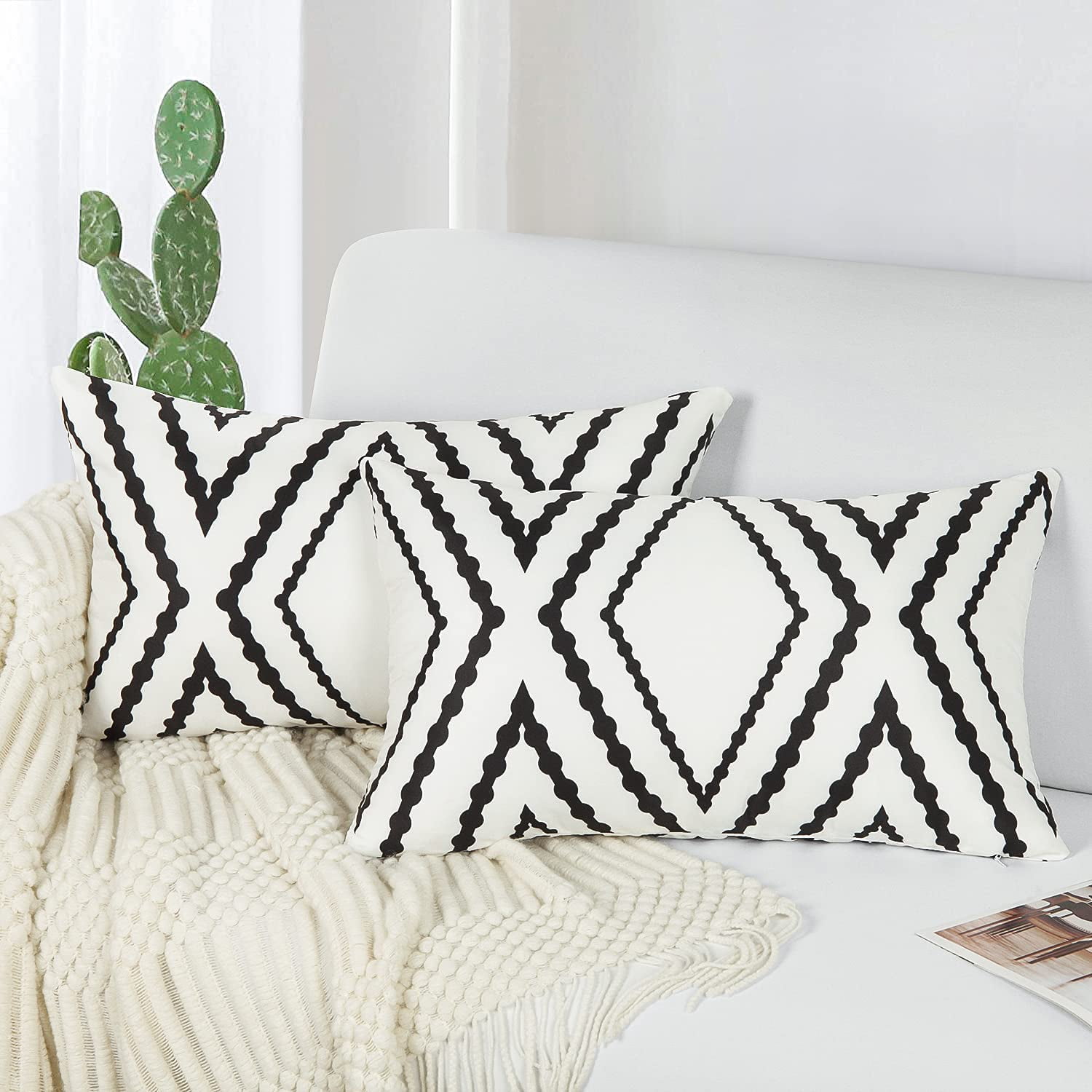 Outdoor Waterproof Boho Throw Pillow Covers Geometric Pillow Cases for Patio Garden Set of 2 18 X 18 Inches