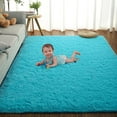 thumbnail image 3 of Lochas Luxury Fluffy Rug Ultra Soft Shag Carpet for Bedroom Living Room Big Area Rugs Home Decorative,5'X8',Turquoise Blue, 3 of 7