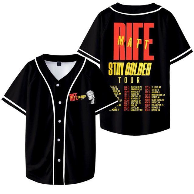 Matt Rife Stay Golden Tour 2025 Merch Baseball Jacket Men's And Women's Classic Short Sleeves,Black,2XL