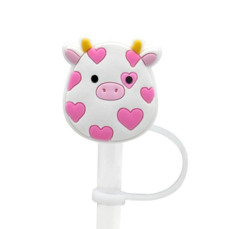 4 Pcs Reusable Silicone Straw Covers Cap Cute Cartoon Cow Straw Toppers  DustProof Drinking Straw Tip Lids for Tumblers 