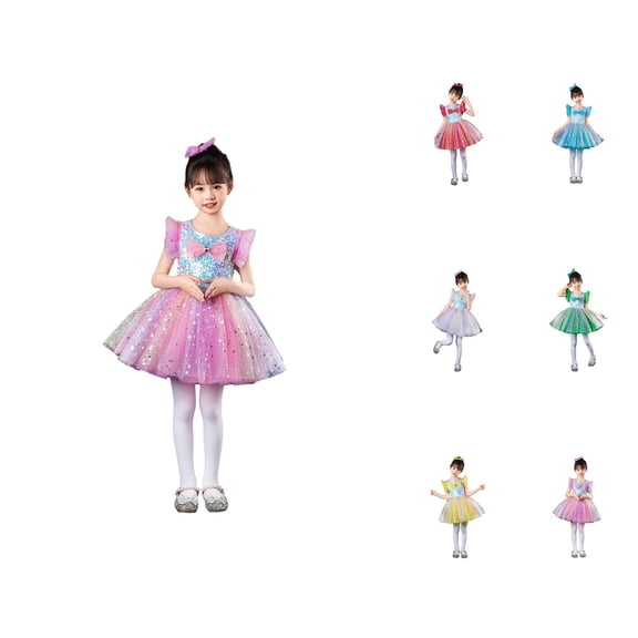 Enchanting Girls Sparkly Sequin Performance Dress, Sleeveless Crewneck Evening Gown with Tulle Tutu for Dance Shows, Stage Events and Birthday Parties