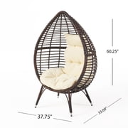 GDF Studio Ruweyda Outdoor Wicker Teardrop Basket Chair with Cushion, Multibrown and Beige