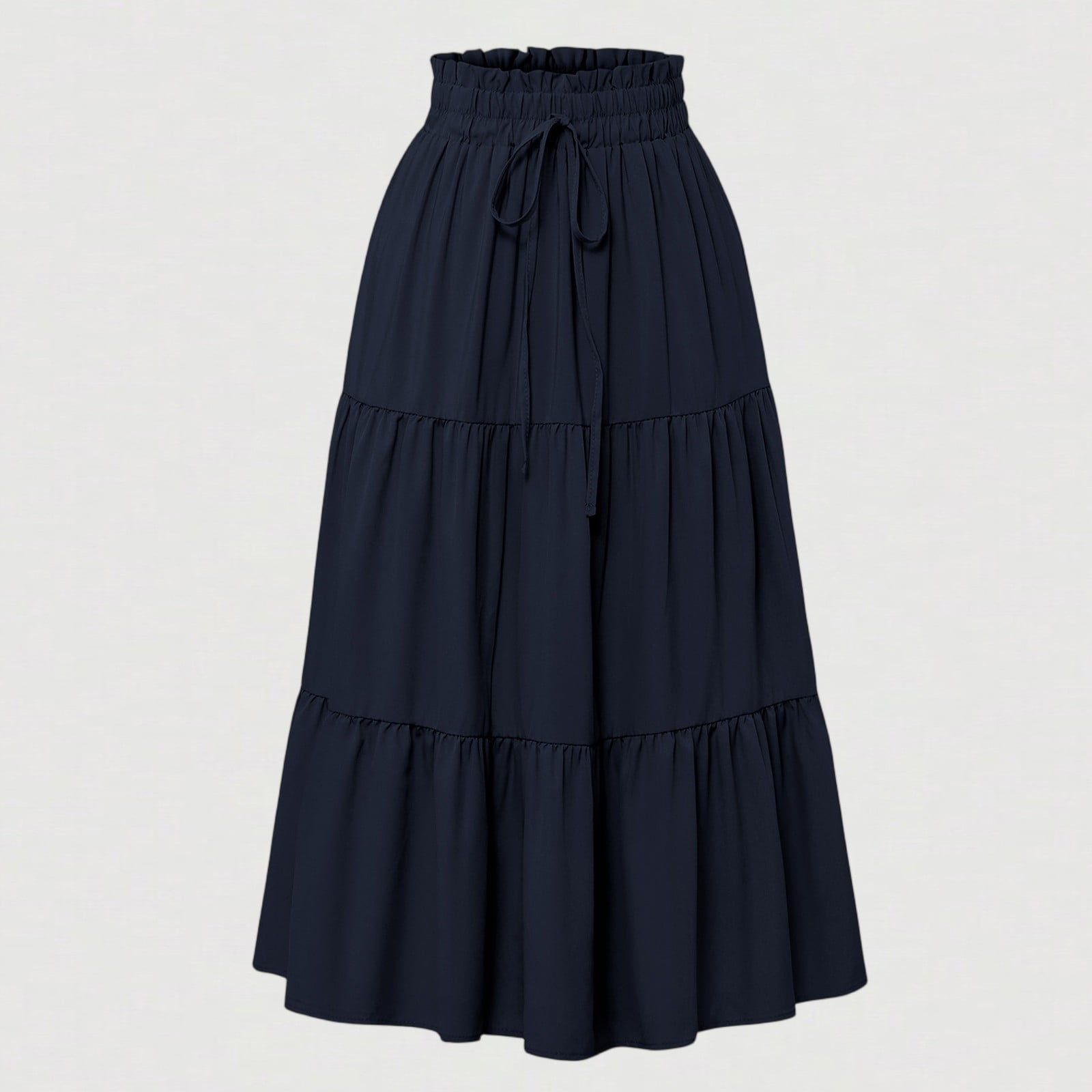 Women's Long Drawstring Elastic High Waist Retro Pleated A