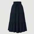 thumbnail image 2 of Women's Solid Color Floral Lace Elastic Waist Loose Long Skirt - Stylish Floral Print A-Line Maxi Skirt with Adjustable Tie for Casual Outfits and Summer Occasions,Navy L, 2 of 5