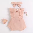 thumbnail image 2 of URMAGIC Summer Baby Girls Ruffle Sleveless Rib Knitted Romper and Headband Outfits, 2 of 9