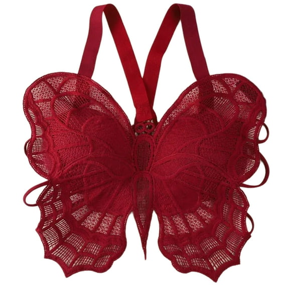 URTERYSER Womens Butterfly Lace Strappy V Neck Backless Crop Top Padded Bustier Bra Sleeveless Camisole Bralette Solid Underwear Wine Red