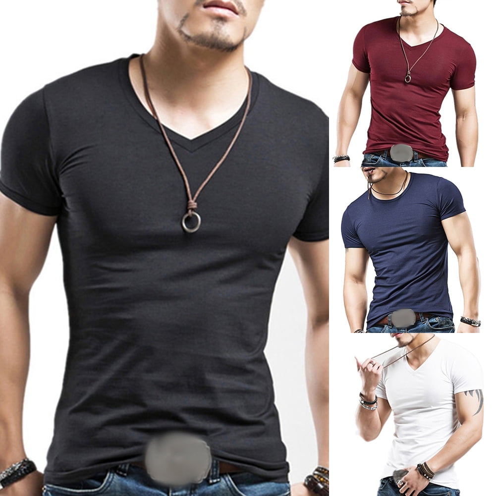 Men's V Neck Casual T-shirt Short Sleeve Basic Tee Summer Slim Fit Solid Simple Men's V Neck Casual T-shirt Short Sleeve Basic Tee Summer Slim Fit Solid Simple
