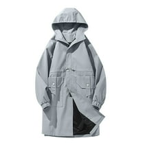 Olyvenn New & Trending Men's Long Raincoat Ligtweight Rain Jacket Waterproof Outdoor Jackets with Hood Cargo Windbreaker Trench Coat Gray 8