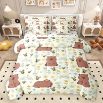 Castle Fairy Kawaii Capybara Bedding Comforter Set 7-Piece for Kids Children,Cartoon Animal King Bedding Sets,Cute Rainbow Honeybee Ultra Soft Bed Sheets,Super Cozy Room Decor,Reversible