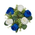 thumbnail image 1 of Anillo de vela floral artificial, corona de vela, corona de rosas pequeñas, anillo de vela de flor sintética, portavelas para cena fiesta en casa Azul, 1 of 8